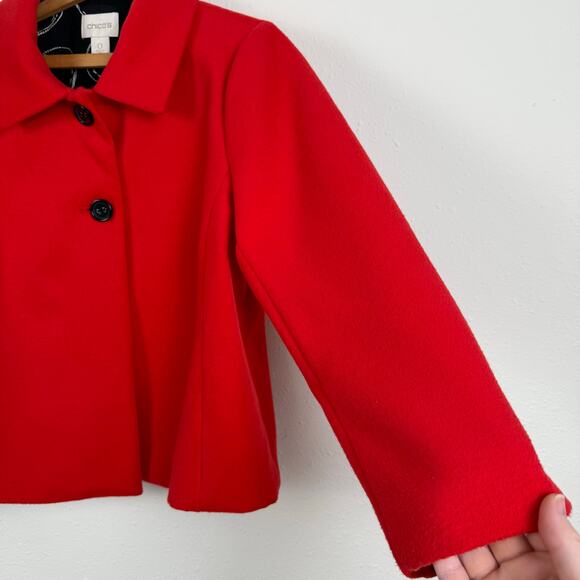Chico's Women Red Swing Jacket Size 0 (US 4/6) Smooth Plush Retro Preppy Classic - Picture 2 of 7